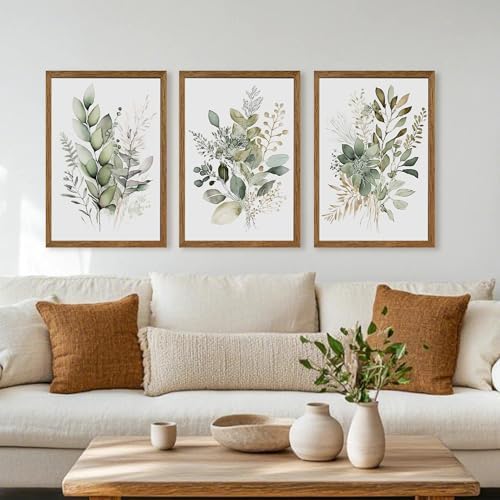 AVECCO 3 Pieces Green Watercolor Botanical Framed Canvas Wall Art 20x30 in - Image 4