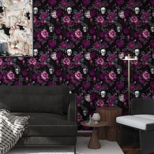 ILHIIOR Black Floral Gothic Peel and Stick Wallpaper 17.5 x 393 Inches - Image 6