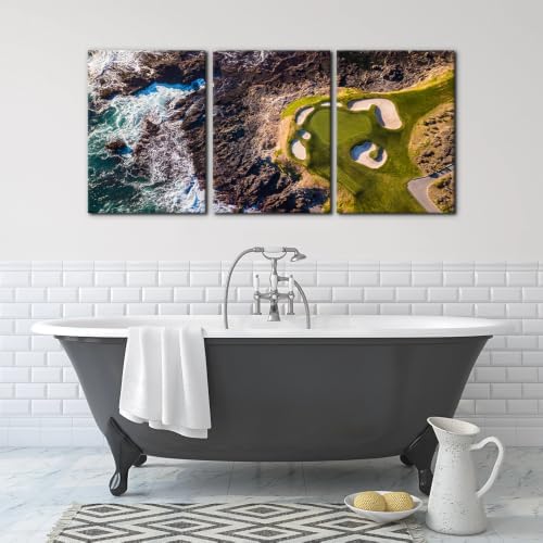 Pacimo 3 Pieces Pebble Beach Golf Course Wall Art Canvas Pictures Natural - Image 4