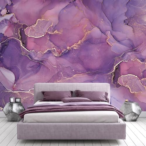 YQWDMX -Purple Marble Fabric Wallpaper Abstract Texture Mural Bedroom 140" x 91" by YQWDMX