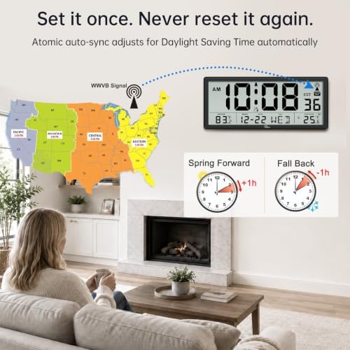 WallarGe Backlight Atomic Wall Clock Battery Operated, Indoor/Outdoor Temp - Image 5