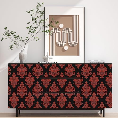 BOKEBEVE Vintage Floral Wallpaper Peel Stick Burgundy Red 17.5 x 393.5In - Image 5