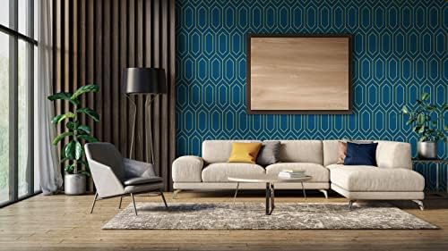 Safiyya 393"x17.3" Gold and Blue Peel and Stick Wallpaper Geometric Self - Image 4