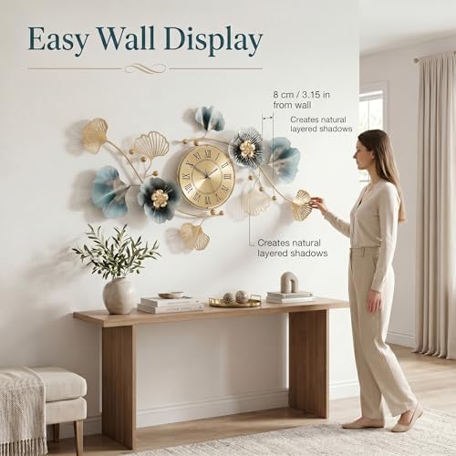 47" 3D Ginkgo Leaf Metal Wall Clock - Image 4