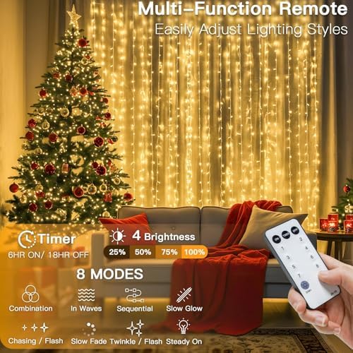 suddus 900 LED Christmas String Lights Outdoor, 9.8x29.5ft Curtain Lights Plug - Image 3