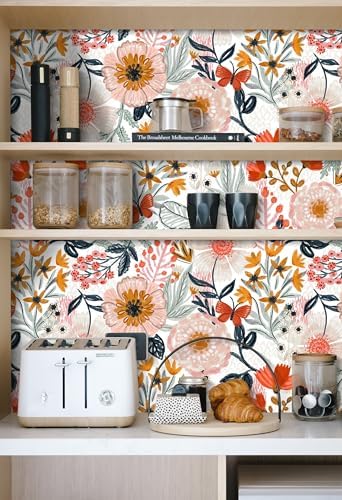 HAOKHOME Pink Floral Wallpaper Peel and Stick Botanical 17.3in x 32.8ft - Image 5