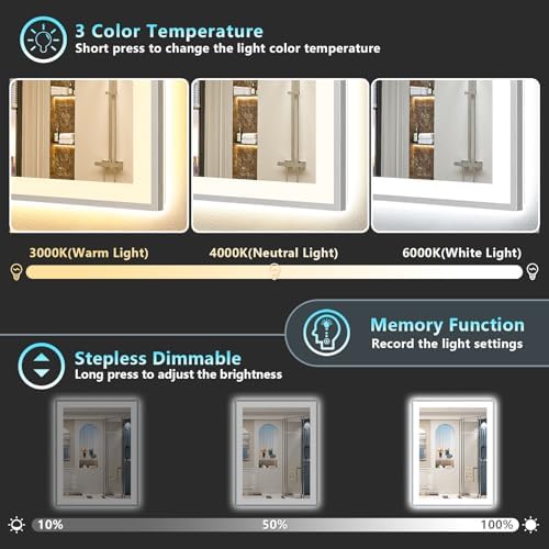 30x36 Inch Brushed Nickel LED Bathroom Mirror, Backlit & Front Lit - Image 4