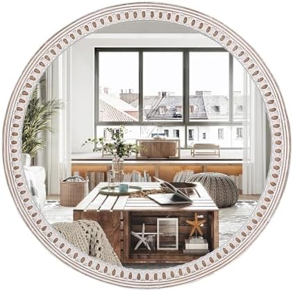 24 Inch Round Wood Mirror, Rustic Farmhouse Circle Mirrors by DecointoWallDecor