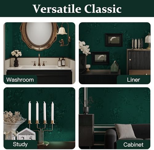 Dimoon 17.7''x393.7''Green Peel and Stick Wallpaper Gothic Floral Wall Paper - Image 5