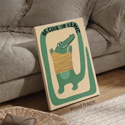 Funny Green Crocodile Wall Art Cute Jungle Animal Quotes Be Cool or Leave - Image 6