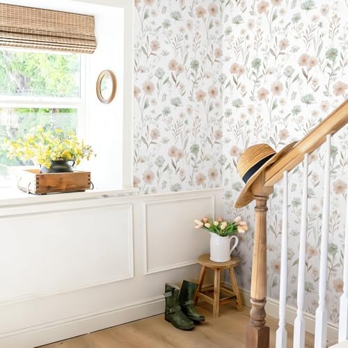 Ismoon Floral Peel and Stick Wallpaper Boho Wallpaper 17.3in x 16.4ft Pink and - Image 6