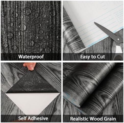 Black Silver Wallpaper Wood Grain Contact Paper Black Peel and Stick Wall Paper - Image 5