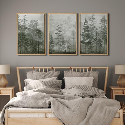 MUDECOR Framed Wall Art Print Set Minimalist Forest Mist - Image 4