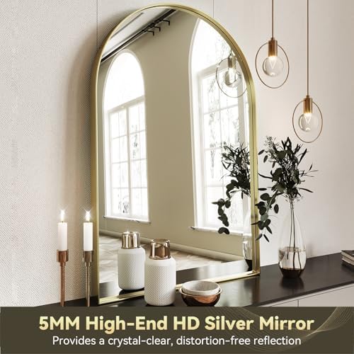 Brightify Arched Mirror, 22 x 30 Inch Gold Arch Mirror, Metal Frame Gold Arched - Image 5