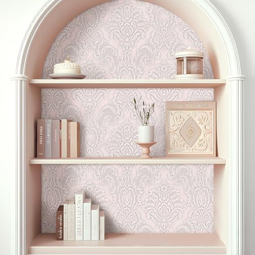 FunStick Vintage Light Pink Wallpaper Peel and Stick Textured Victorian Damask - Image 4