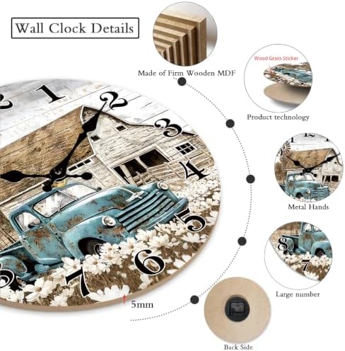 Farmhouse Barn Wall Clock 12 Inch Silent Non-Ticking - Image 3