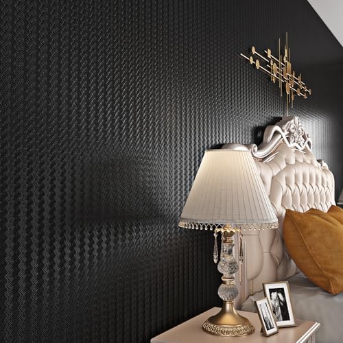 Livelynine Textured Rattan Wallpaper Black Peel and Stick Wall Paper by Livelynine