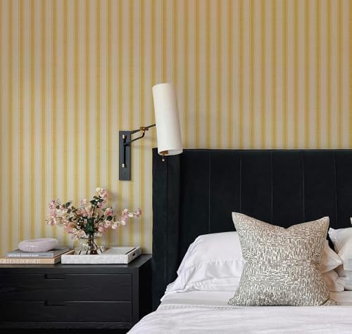 RollsRolla Neutral Beige Stripe Peel and Stick Fabric Canvas Wallpaper by RollsRolla