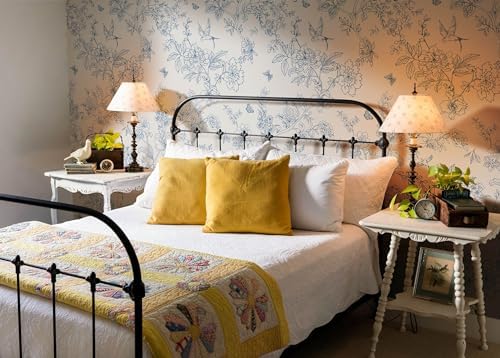 Froluya Cream White and Blue Peel and Stick Wallpaper Floral Contact Paper - Image 5