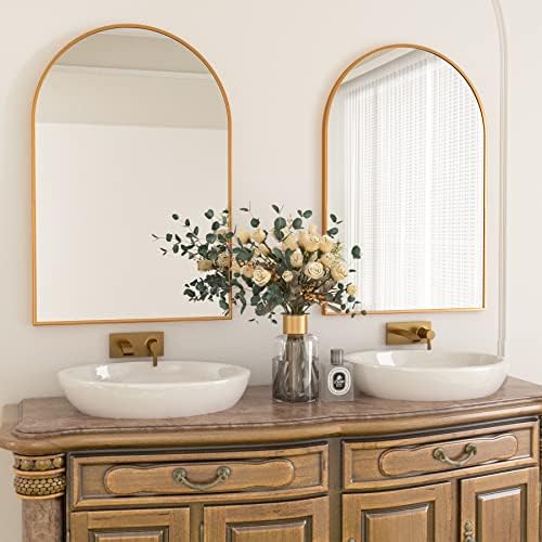 HARRITPURE Arched Bathroom Mirror 24" x 36“ Gold Modern Wall Mirror Aluminum - Image 2