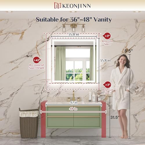 Keonjinn 36"x36" Square LED Bathroom Mirror - Image 2