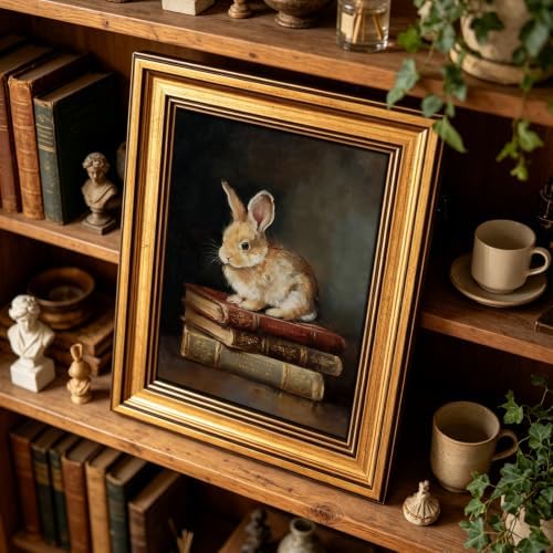 IMNTSD Framed Vintage Rabbit Wall Art, Bunny on Antique Stacked Books Still - Image 5