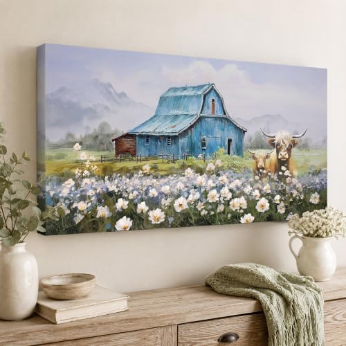 Anolyfi Farmhouse Highland Cow Canvas Wall Art - Image 6