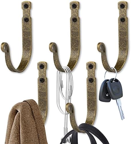 Wrought Iron Hooks for Hanging Wall Mounted, 5 Pack Heavy Duty Wall Hooks - Image 2