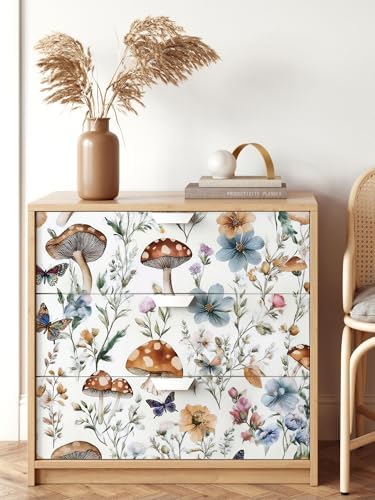Froluya Mushroom Wallpaper Peel and Stick Boho Contact Paper 16.9" x 118.1" - Image 5