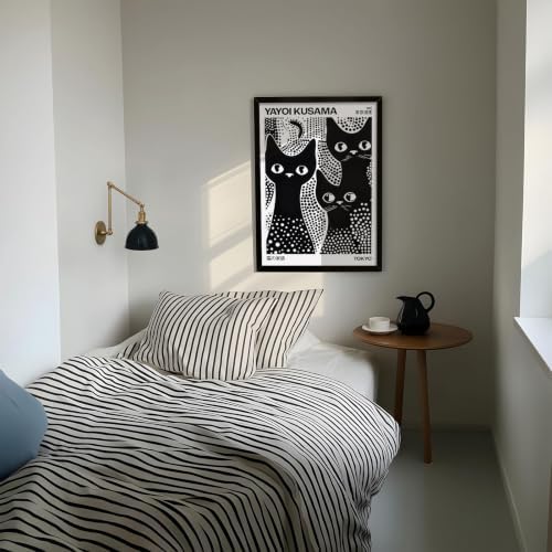 Cute Black Cat Poster Japanese Yayoi Kusama Wall Art 16X24 inch Black Framed - Image 4