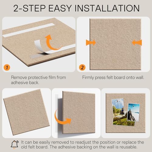 MaxGear Felt Bulletin Board 36" x 24", Tan Felt Wall Tiles Push Pins - Image 5