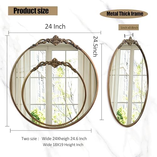Traditional Round Wall Mirror, 19x18 Inch, Circle Brushed Black Antique Mirror - Image 4