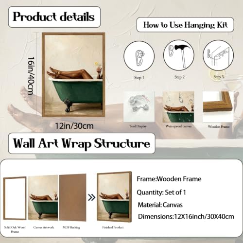 Black Woman Green Bathtub Wall Art Modern Luxury Bathroom Wall Decor Painting - Image 3