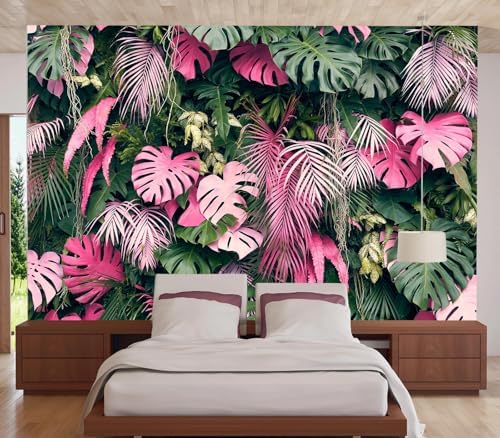 Pink Monstera Palm Tropical Leaves Wallpaper Peel Stick - Image 2