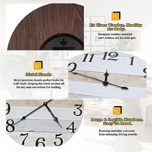 24 Inch Wall Clock Wood Round Silent Non-Ticking Clock - Image 4