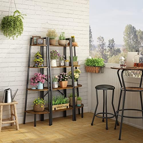 Hoctieon Corner Shelf, 4-Tier Corner Bookshelf, Rustic Ladder Shelf, Industrial - Image 3
