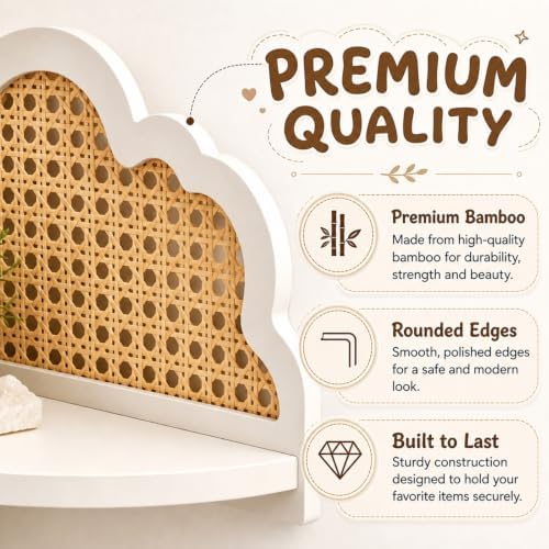 3 Pcs Cloud Floating Corner Shelf Set Boho Rattan Storage - Image 5