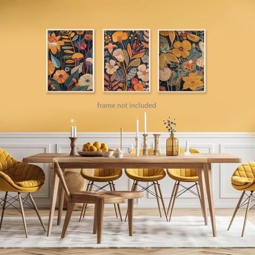 TBKHUDBI Burnt Orange Floral Canvas Wall Art, Mid Century Modern Wall Decor - Image 5