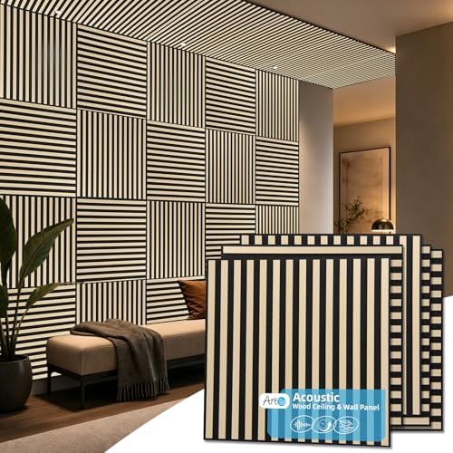 Art3d 12-Pack Acoustic Wood Slat Panel & Ceiling Tile, 2 x 2 ft by Art3d