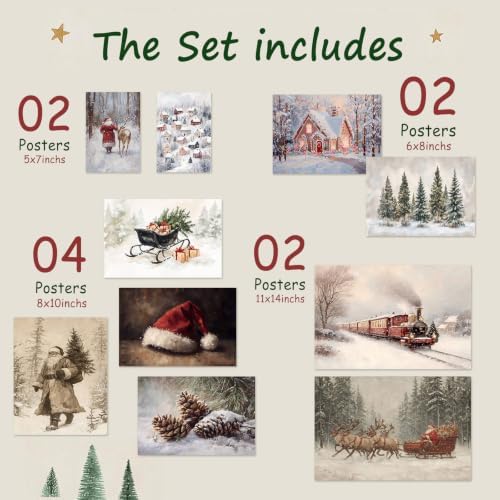 KBKBART Vintage Christmas Wall Art Prints Set of 10 Holiday Canvas Painting - Image 2