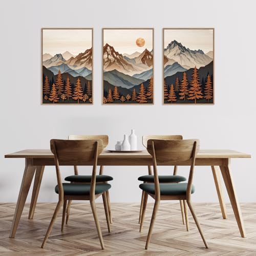 HLNIUC Large Boho Mountain Framed Canvas Wall Art Set, Woodcut Style Mountain - Image 6