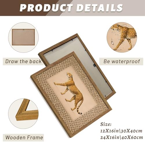 Vintage Framed Cheetah Canvas Wall Art Trendy Leopard Pictures 16×24 Inch - Image 7