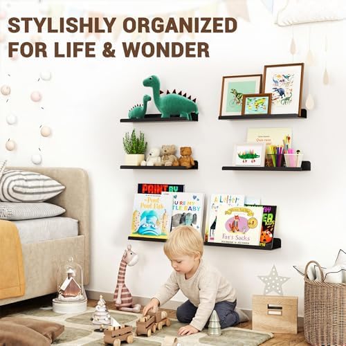 Qukaka 15" Floating Shelves for Wall, 3 Pack Pure Black Display Ledges - Image 4