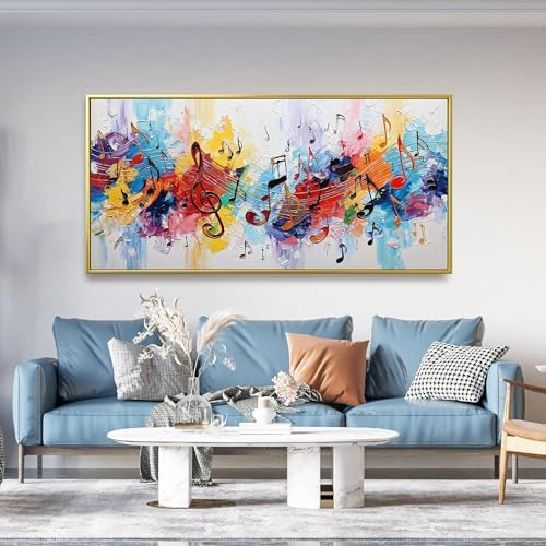 Suconvng Gold Framed Wall Art For Living Room Colorful Musical Note Canvas Art - Image 2