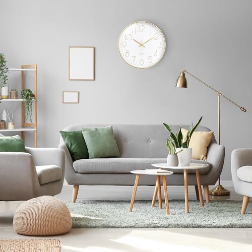 Lafocuse 12 inch Modern Analog White and Gold Wall Clock Battery Operated - Image 2