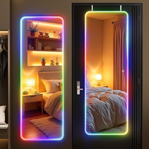 Hasipu 51"x17.7" LED RGB Door Mirror Full Length, Full Body Full Length Over by Whatssuitableisthebest