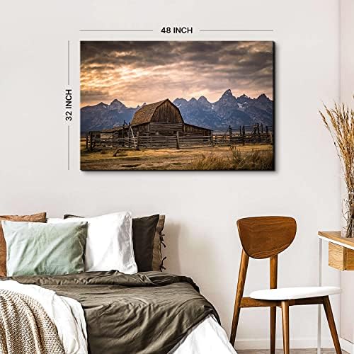 Grand Teton National Park Canvas Wall Art Sunset Moulton Barn Landscape Wall - Image 5