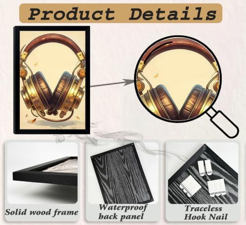 Framed Vintage Music Equipment Canvas Wall Art Set of 3, Retro Turntable - Image 2