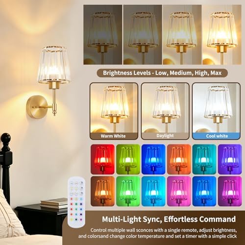 Battery Operated Wall Sconce Set of 2, Rechargeable Wireless Wall Lights - Image 5