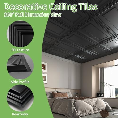 Art3d 3D PVC Ceiling Tiles 2x4 ft, 96 Sq.Ft, Rectangular Black - Image 3